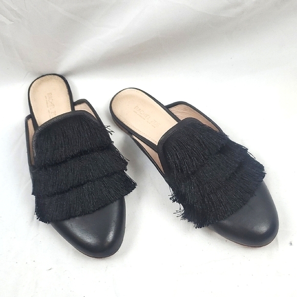 Rachel Zoe Kauis Black Fringe Slip‎ On Flats - Picture 1 of 9